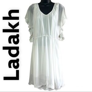 Ladakh White Semi-Sheer Butterfly Sleeve Dress Size 12